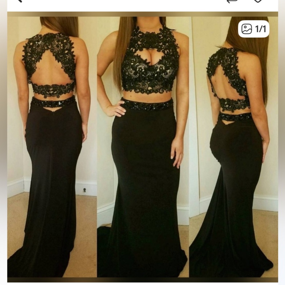 Madison James Prom dress  Black Lace Backless Gown
